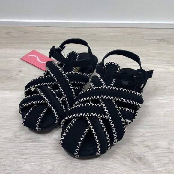 FARM Rio Zigzag Stitch Sandals Womens 9 Black Leather Vegan Bohemian - Picture 2 of 6